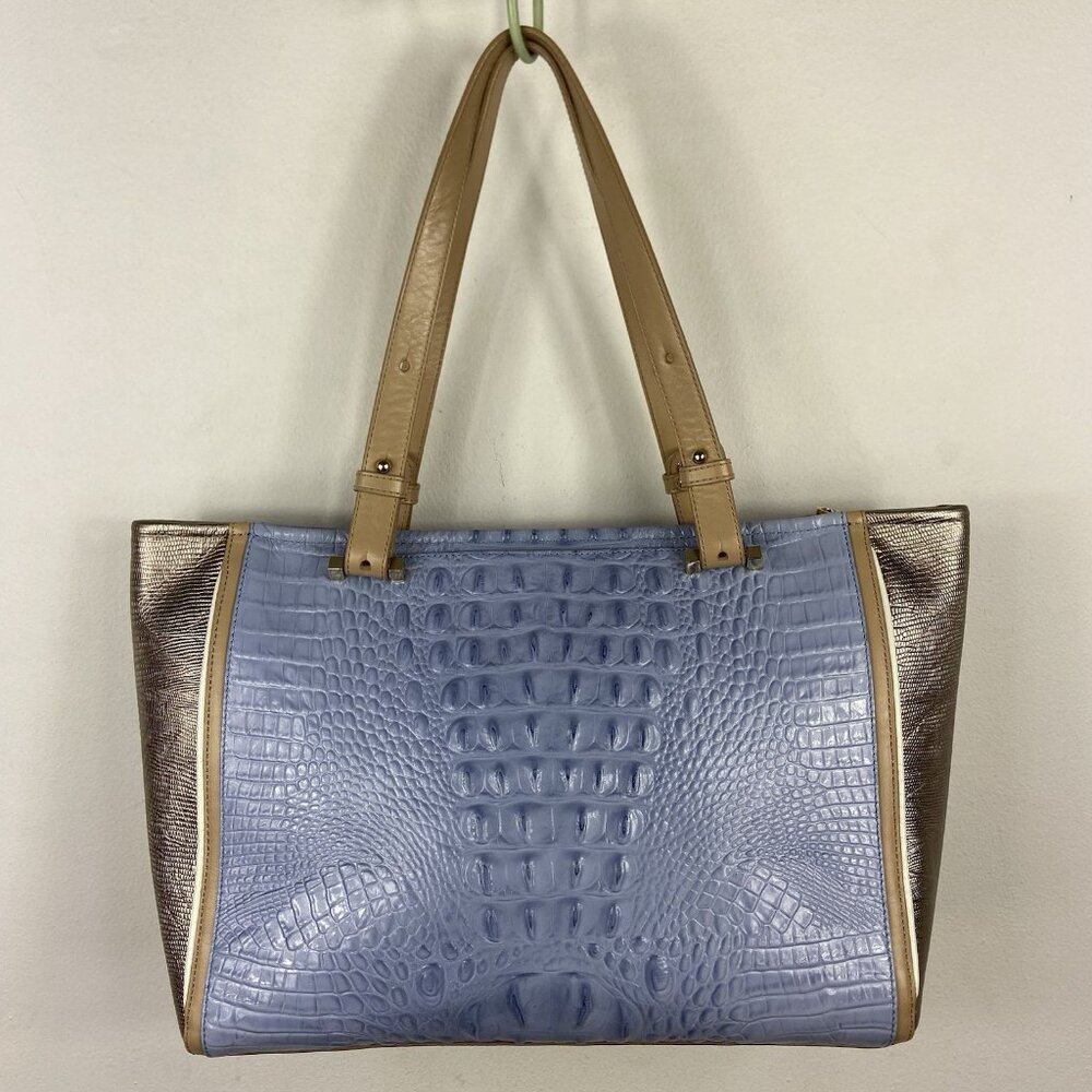 BRAHMIN Medium Arno Satchel Tote Leather Bag Lilac Periwinkle Silver - Picture 12 of 16